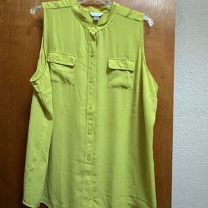 CJ Banks Sleeveless Yellow Button-Down Shirt